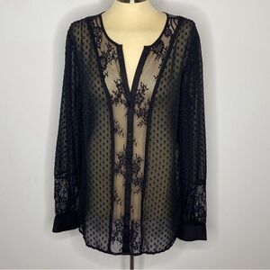 Ann Taylor Black Lace Swiss Dot Blouse